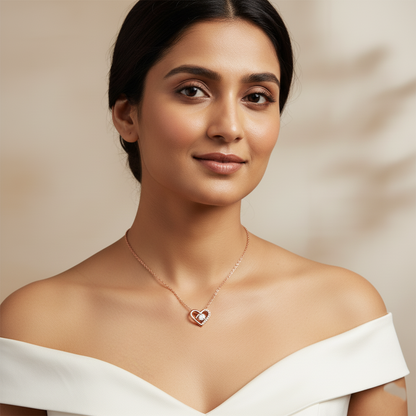 Rose Gold Crystal Centered Heart Pendant Necklace | Rose Gold Plated SACH JEWELS