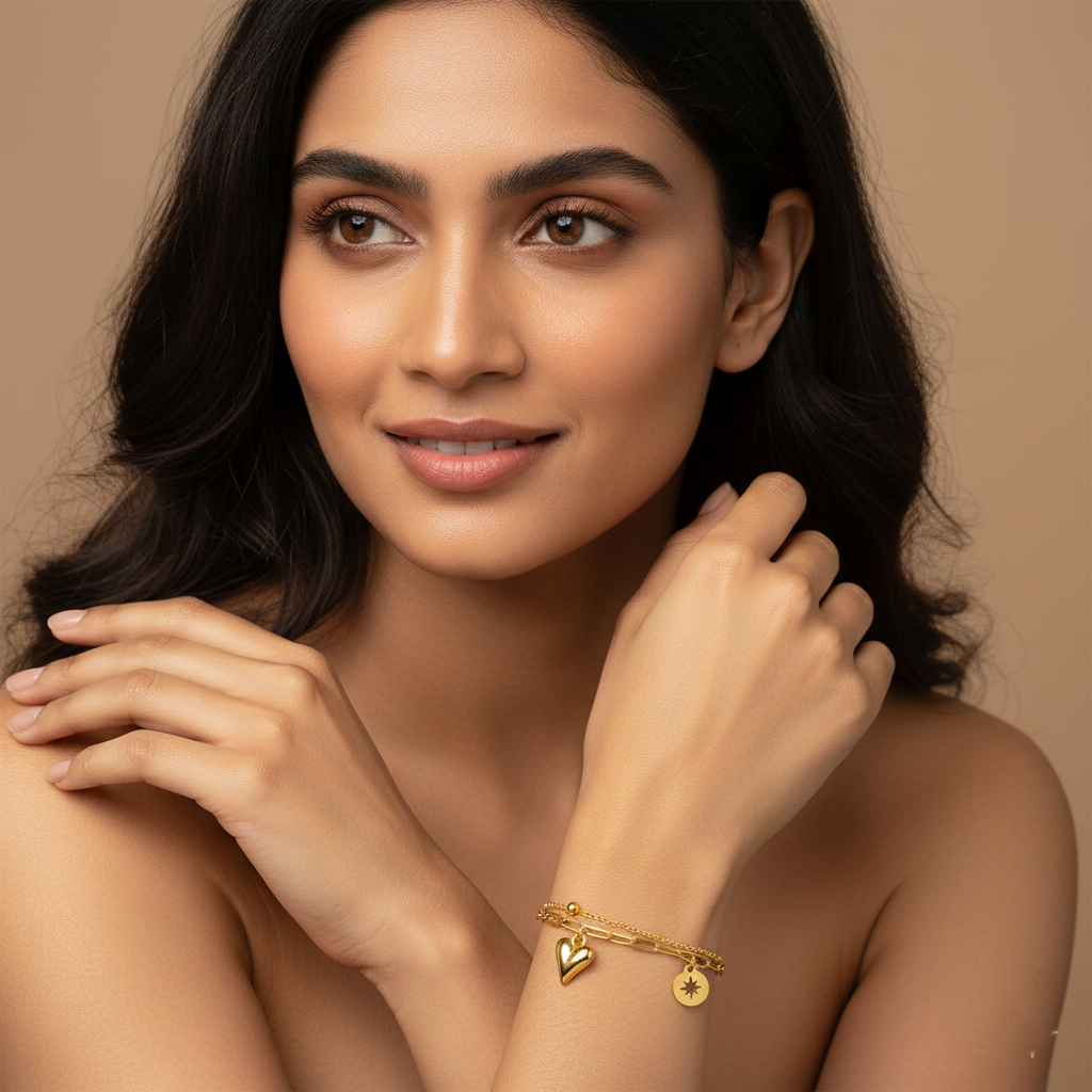 Celestial Heart Dual Chain Bracelet | Italian Gold Plated SACH JEWELS