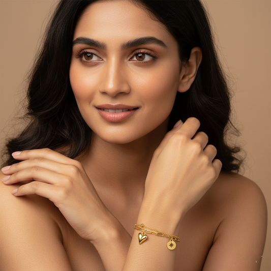Celestial Heart Dual Chain Bracelet | Italian Gold Plated SACH JEWELS