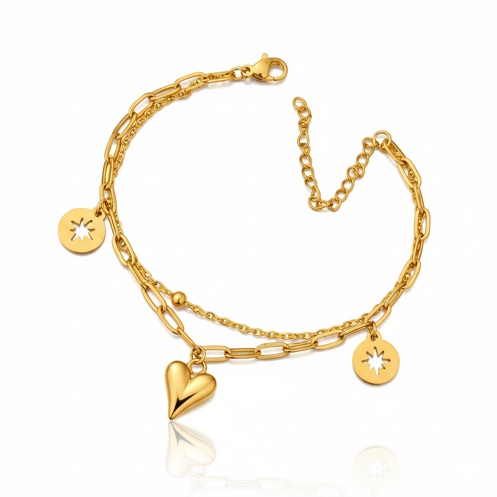 Celestial Heart Dual Chain Bracelet | Italian Gold Plated SACH JEWELS
