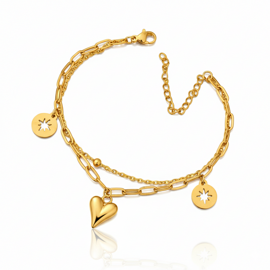 Celestial Heart Dual Chain Bracelet | Italian Gold Plated SACH JEWELS