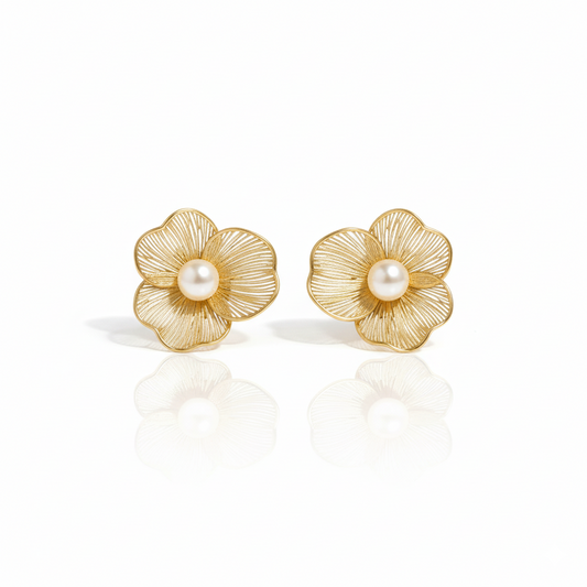 Golden Petal Pearl Earrings | Italian Gold Plated SACH JEWELS