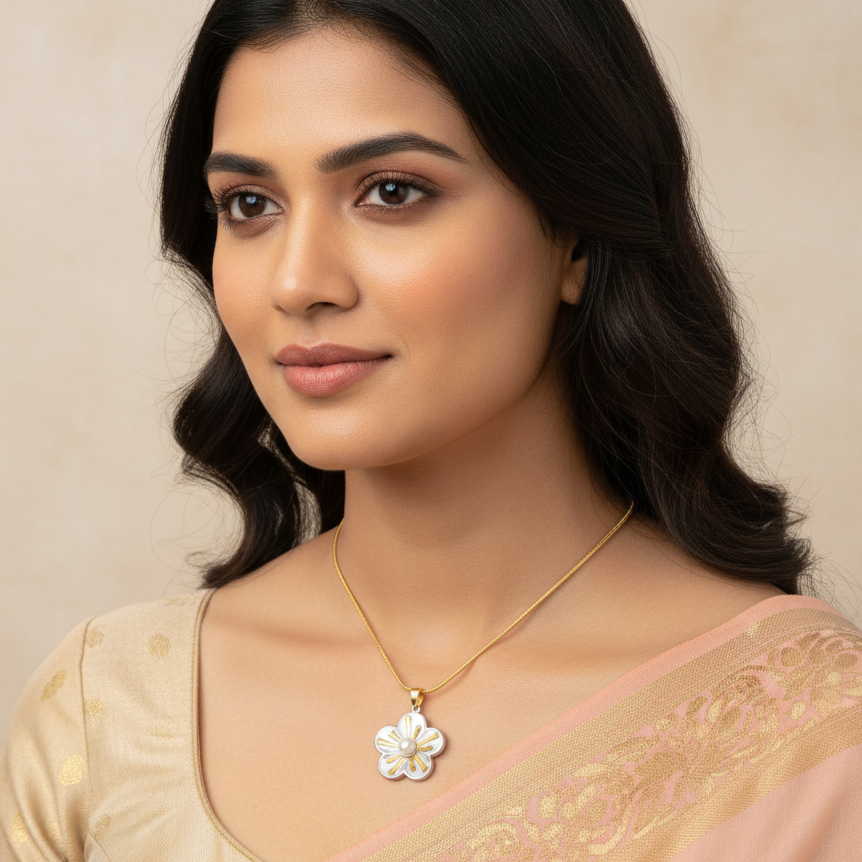 Daisy Flower Pendant with Pearl Necklace | Italian Gold Plated SACH JEWELS