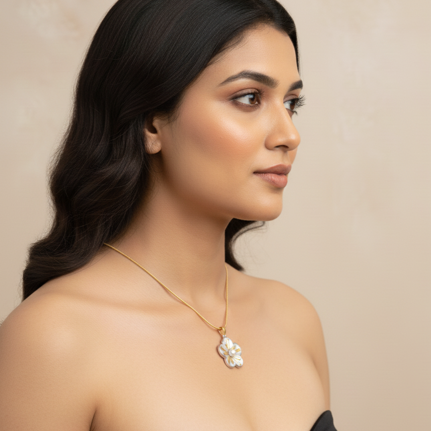 Daisy Flower Pendant with Pearl Necklace | Italian Gold Plated SACH JEWELS