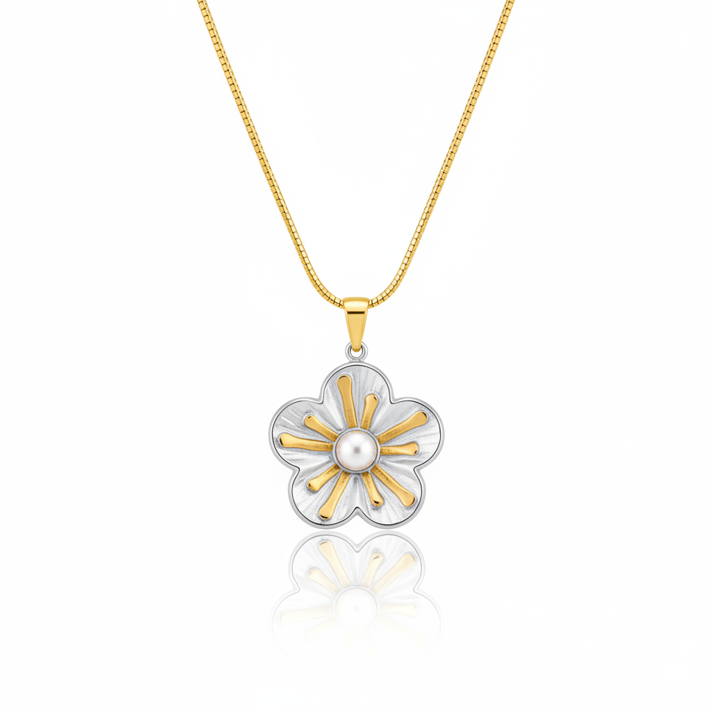 Daisy Flower Pendant with Pearl Necklace | Italian Gold Plated SACH JEWELS