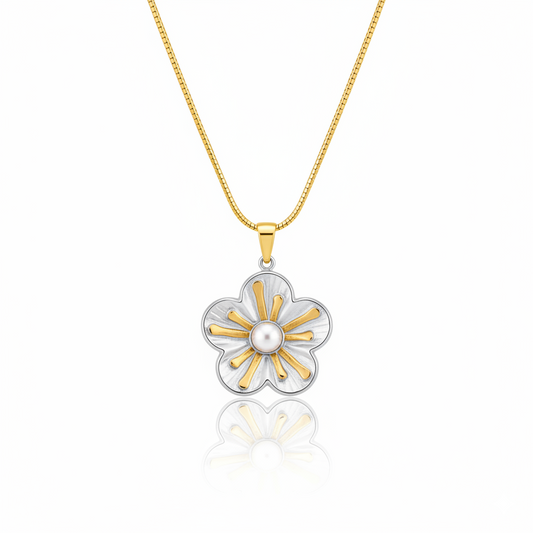 Daisy Flower Pendant with Pearl Necklace | Italian Gold Plated SACH JEWELS