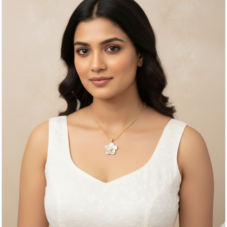 Daisy Flower Pendant with Pearl Necklace | Italian Gold Plated SACH JEWELS