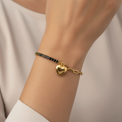 Black Onyx Charm Dual Chain Bracelet | Italian Gold Plated SACH JEWELS