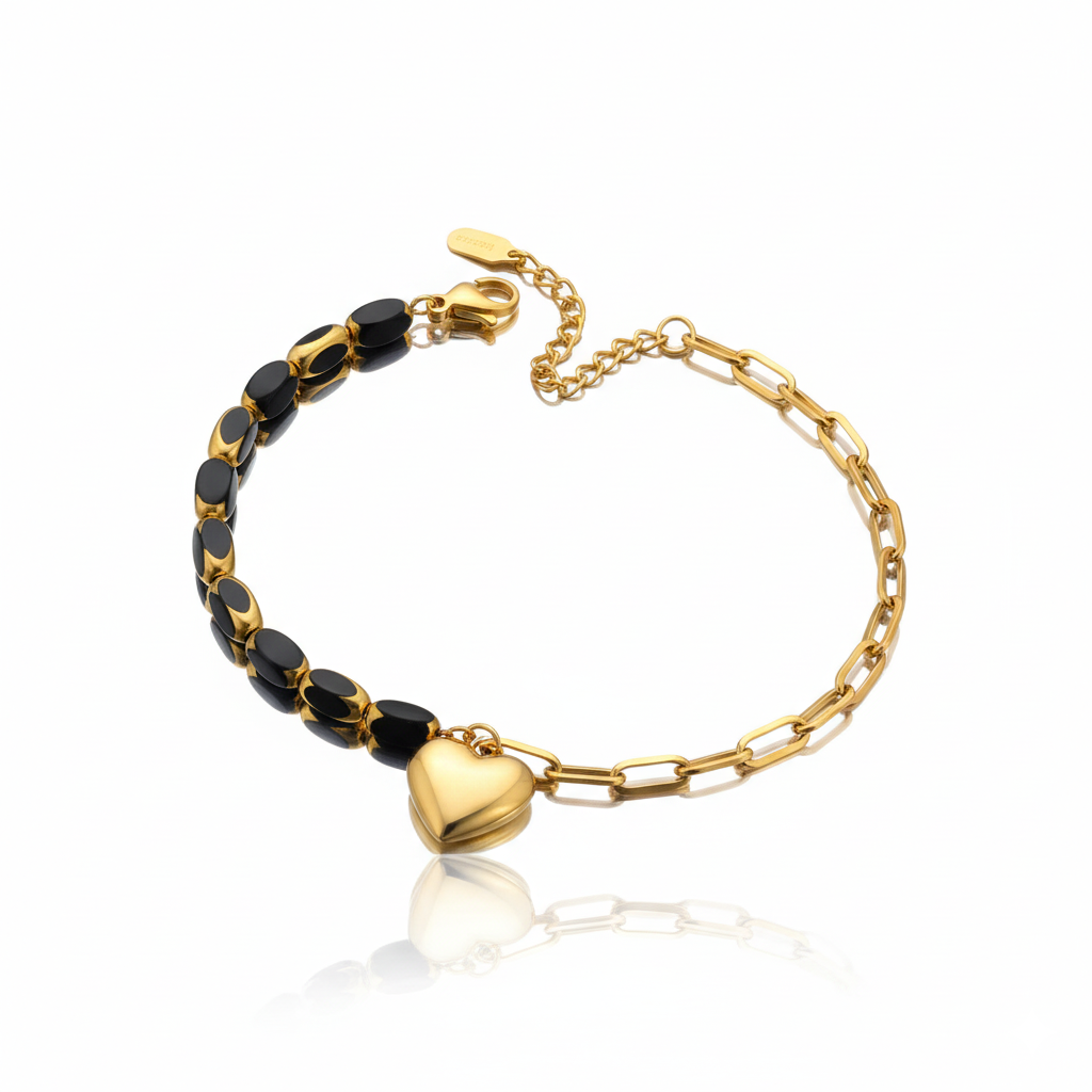 Black Onyx Charm Dual Chain Bracelet | Italian Gold Plated SACH JEWELS