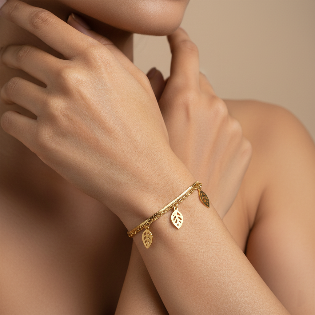Golden Leaf Charm Bracelet | Italian Gold Plated SACH JEWELS