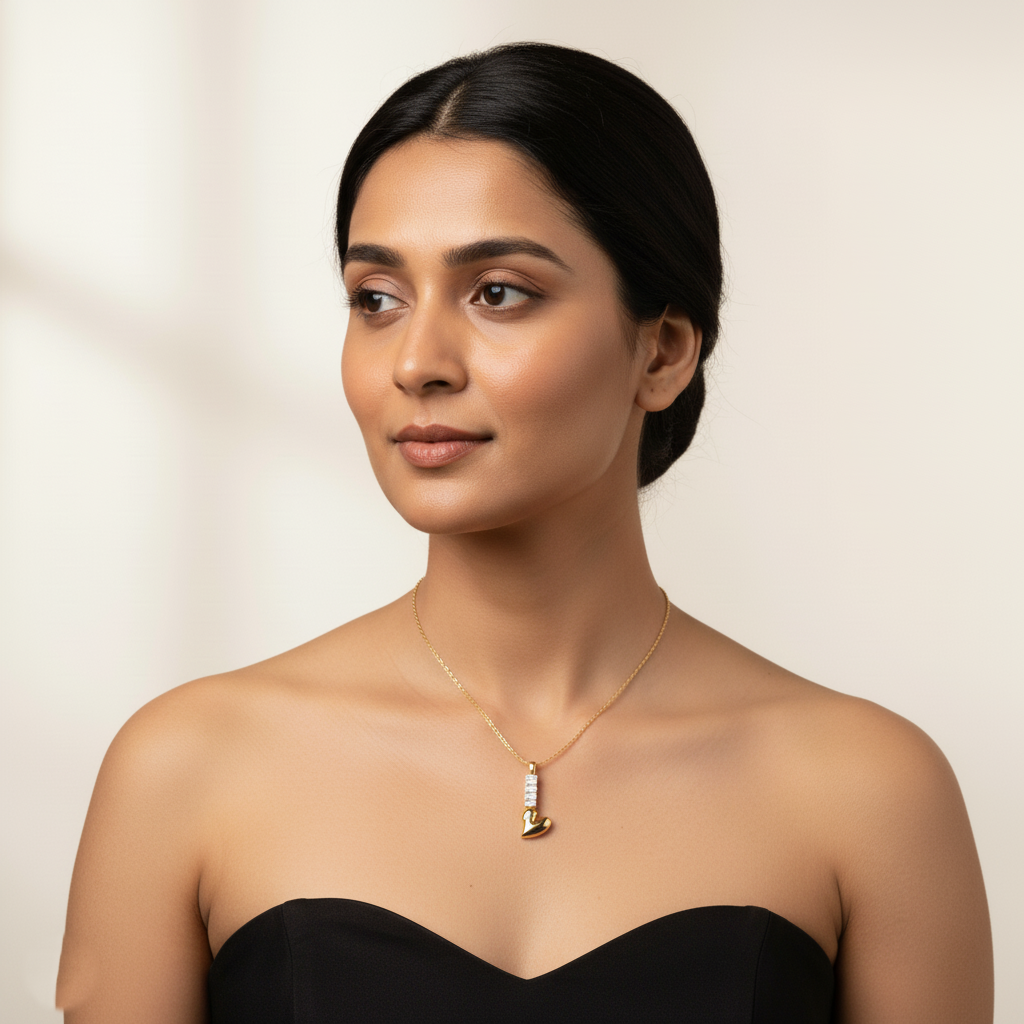 Golden Heart Key Pendant Necklace with Diamond Accents | Italian Gold Plated SACH JEWELS