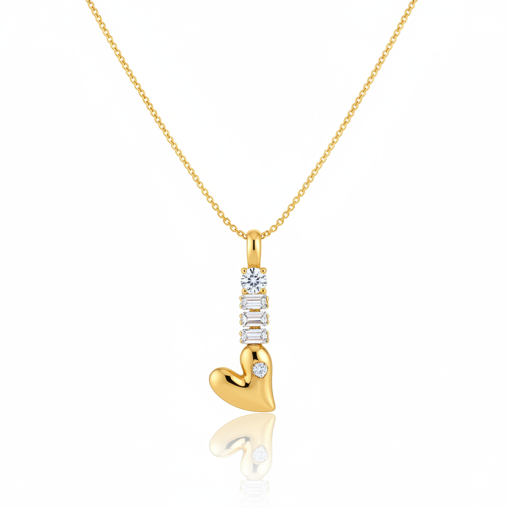 Golden Heart Key Pendant Necklace with Diamond Accents | Italian Gold Plated SACH JEWELS