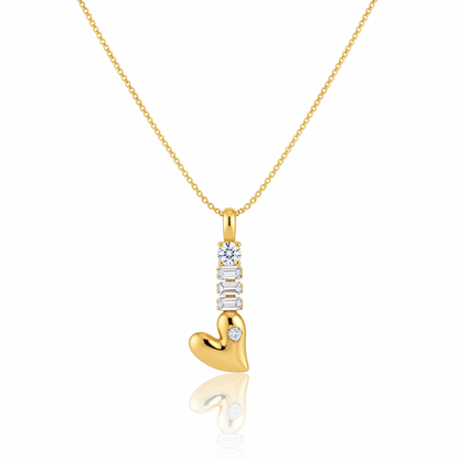 Golden Heart Key Pendant Necklace with Diamond Accents | Italian Gold Plated SACH JEWELS
