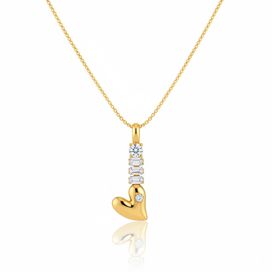 Golden Heart Key Pendant Necklace with Diamond Accents | Italian Gold Plated SACH JEWELS