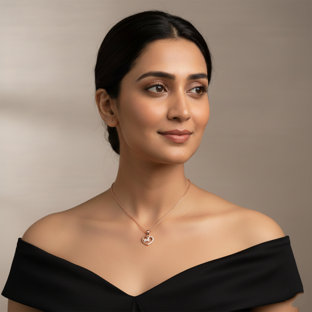 Rose Gold Heart Pendant Necklace with Cubic Zirconia | Rose Gold Plated SACH JEWELS