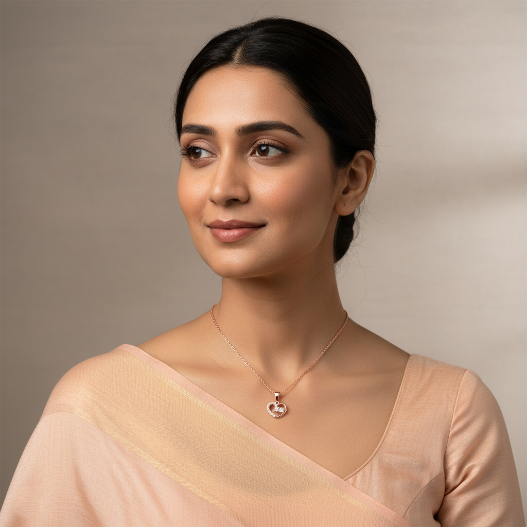 Rose Gold Heart Pendant Necklace with Cubic Zirconia | Rose Gold Plated SACH JEWELS