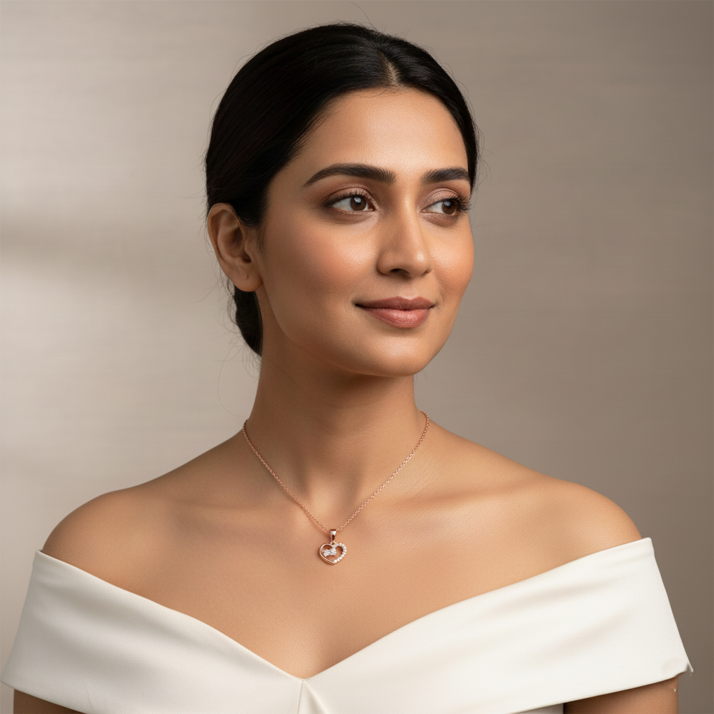 Rose Gold Heart Pendant Necklace with Cubic Zirconia | Rose Gold Plated SACH JEWELS