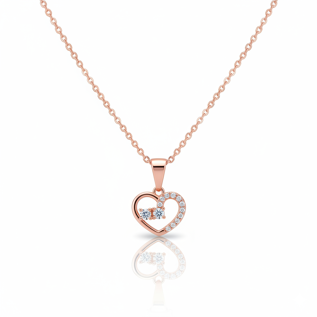 Rose Gold Heart Pendant Necklace with Cubic Zirconia | Rose Gold Plated SACH JEWELS