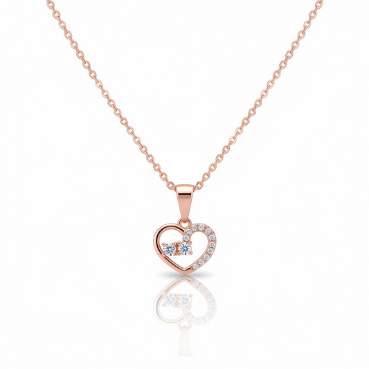 Rose Gold Heart Pendant Necklace with Cubic Zirconia | Rose Gold Plated SACH JEWELS