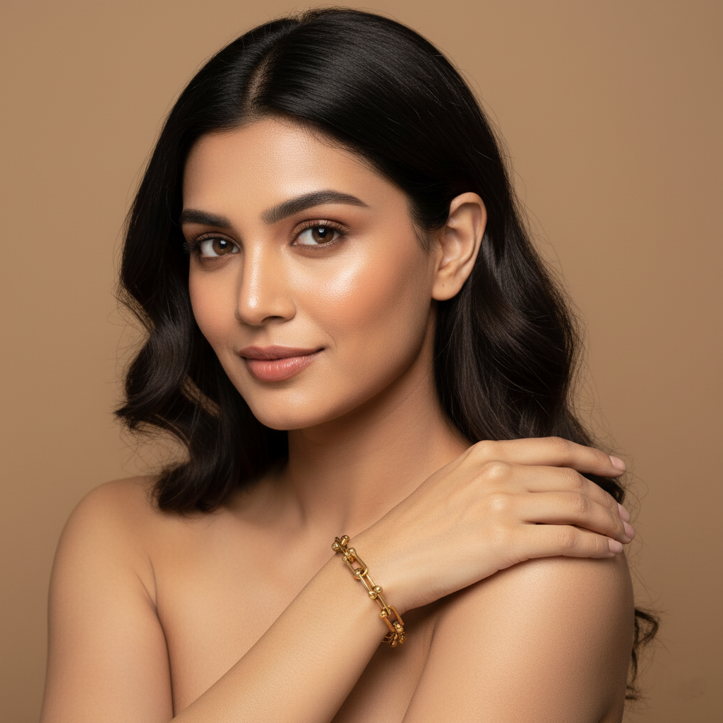 Golden Beaded Link Bracelet | Italian Gold Plated SACH JEWELS