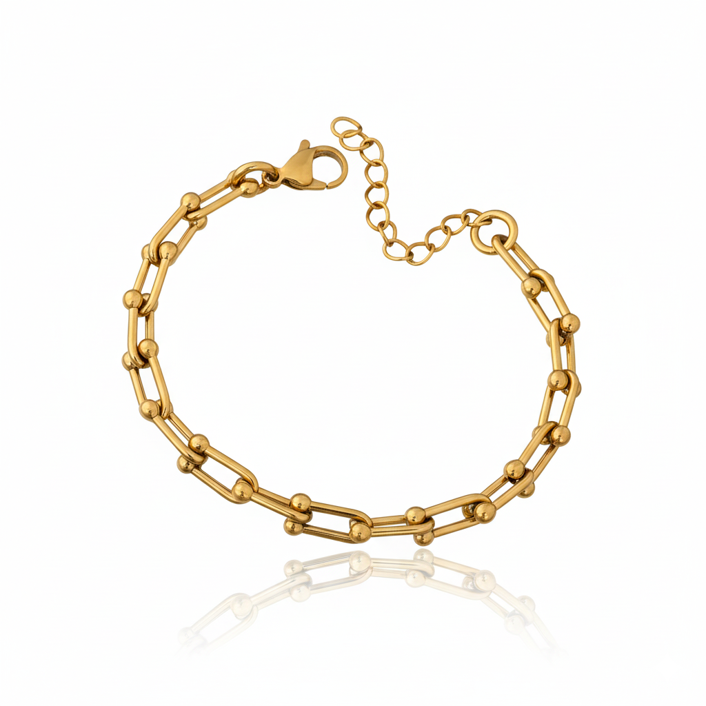 Golden Beaded Link Bracelet | Italian Gold Plated SACH JEWELS