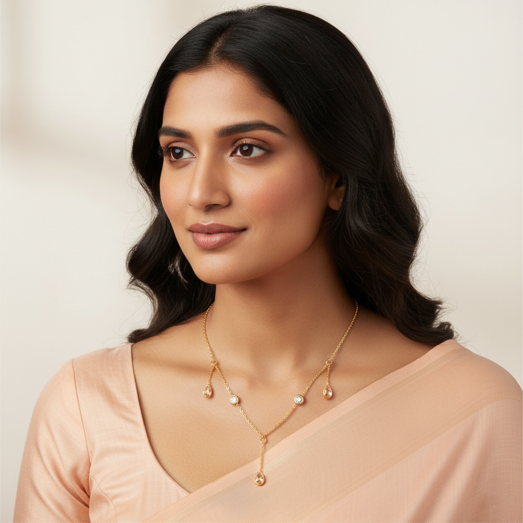 Golden Sparkle Triple Diamond Drop Necklace | Italian Gold Plated SACH JEWELS