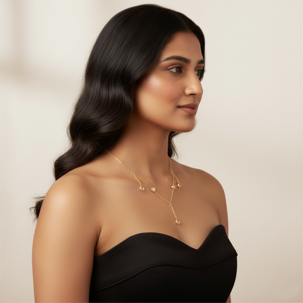 Golden Sparkle Triple Diamond Drop Necklace | Italian Gold Plated SACH JEWELS