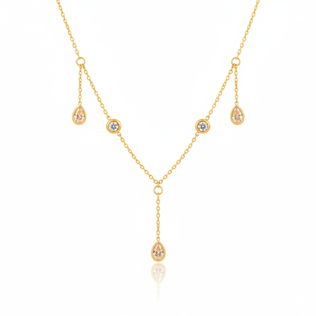 Golden Sparkle Triple Diamond Drop Necklace | Italian Gold Plated SACH JEWELS