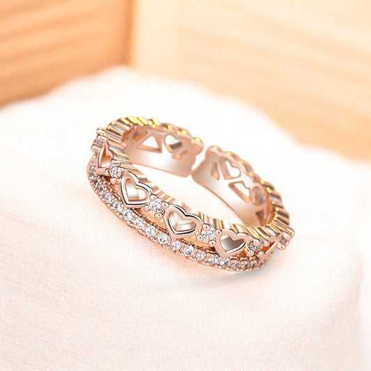 Heart String Diamond Rose Gold Plated Ring | Rose Gold Plated - SACH JEWELS