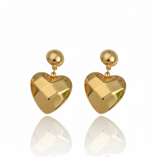 Golden Puff Heart Drop Earrings | Italian Gold Plated SACH JEWELS