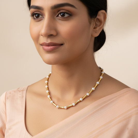Classic Golden Pearl Harmony Necklace | Italian Gold Plated SACH JEWELS