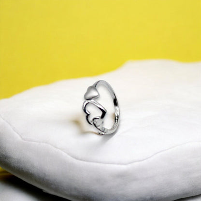 Double Heart Studded Ring | 925 Sterling Silver - SACH JEWELS