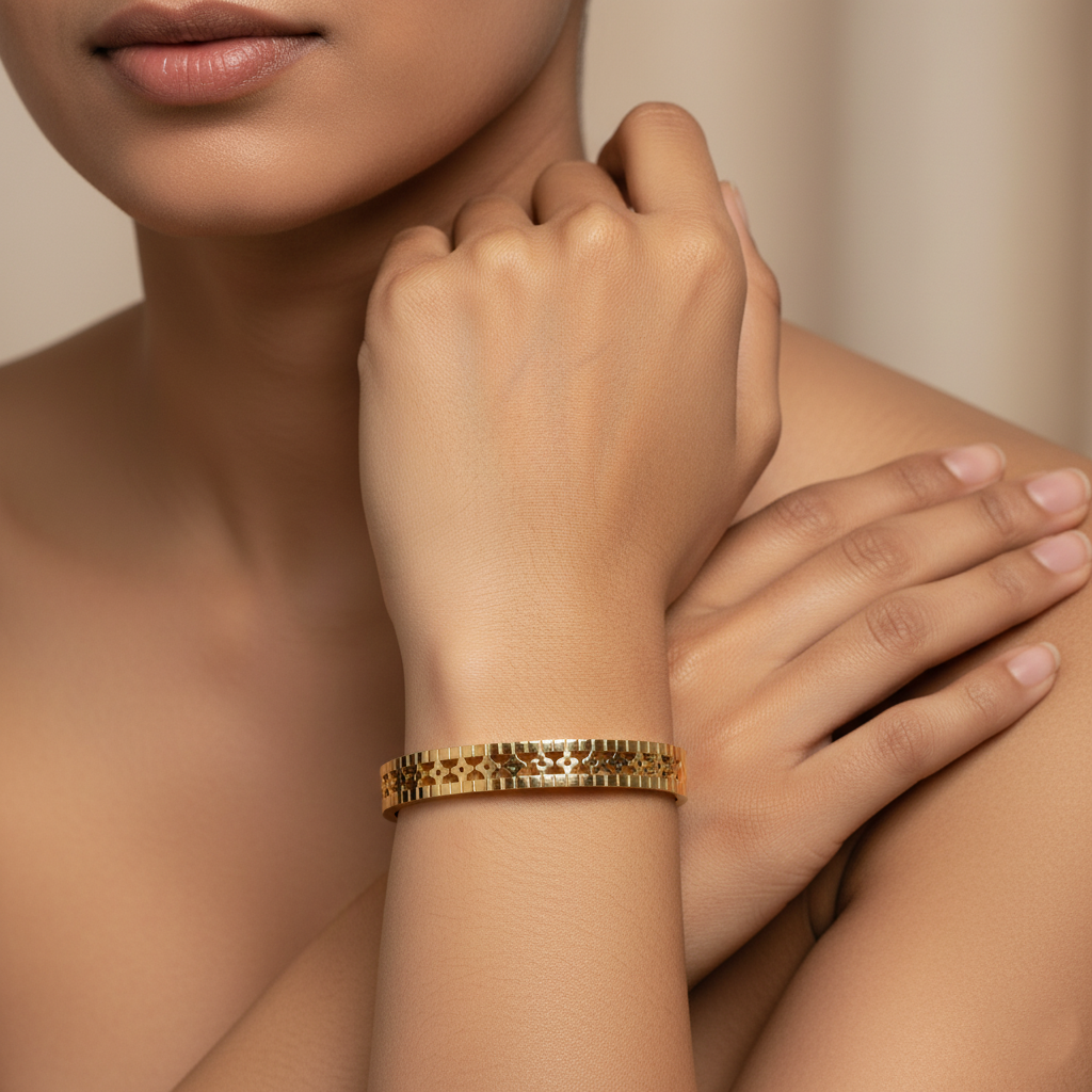 Gold Floral Cutwork Cuff | Italian Gold Plated SACH JEWELS