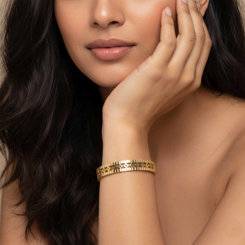 Gold Floral Cutwork Cuff | Italian Gold Plated SACH JEWELS