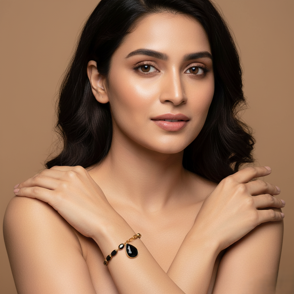 Black Onyx Dual Chain Charm Bracelet | Italian Gold Plated SACH JEWELS