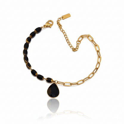 Black Onyx Dual Chain Charm Bracelet | Italian Gold Plated SACH JEWELS