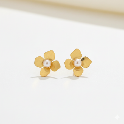 Dancing Flora Pearl Stud Earrings | Italian Gold Plated SACH JEWELS