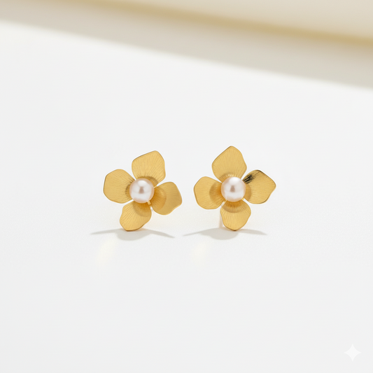 Dancing Flora Pearl Stud Earrings | Italian Gold Plated SACH JEWELS