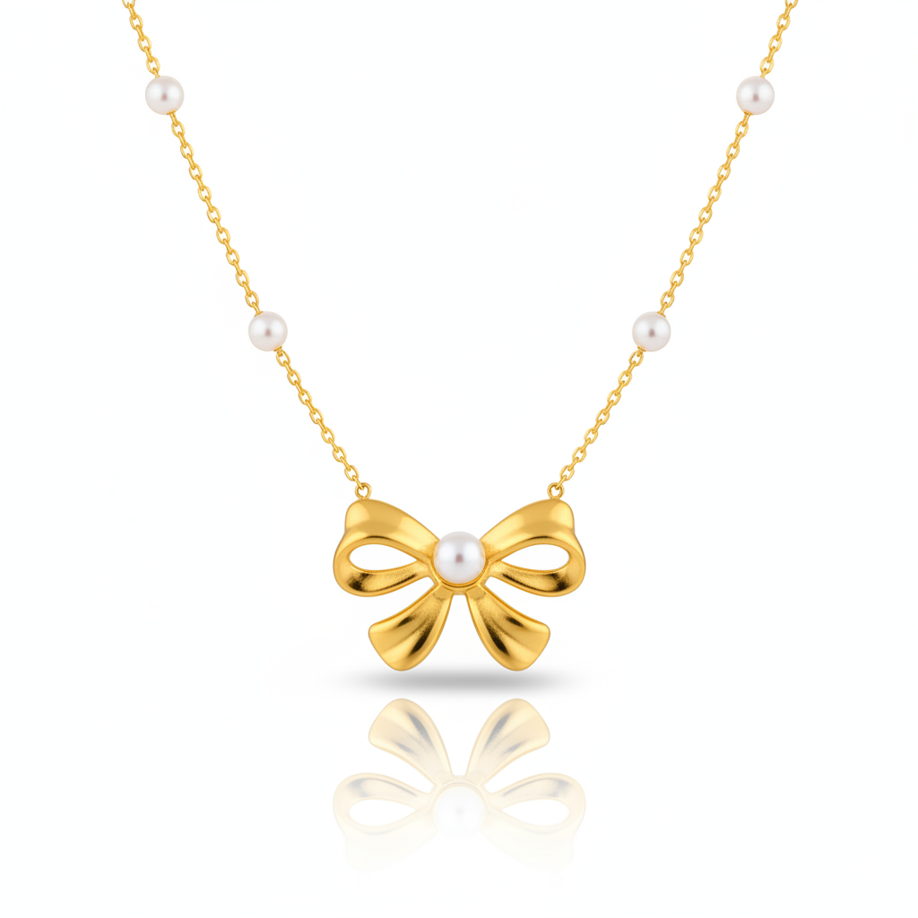 Golden Bow Pearl Pendant Necklace | Italian Gold Plated SACH JEWELS