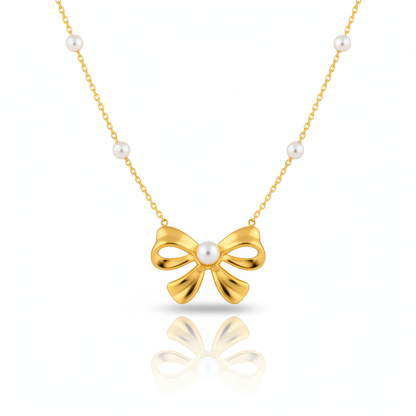Golden Bow Pearl Pendant Necklace | Italian Gold Plated SACH JEWELS