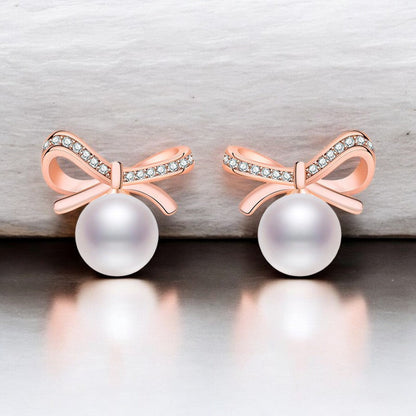 Diamond Knot Pearl Earrings | Rose Gold Plated - SACH JEWELS