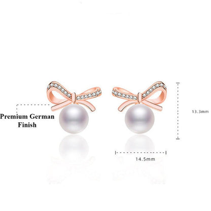 Diamond Knot Pearl Earrings | Rose Gold Plated - SACH JEWELS
