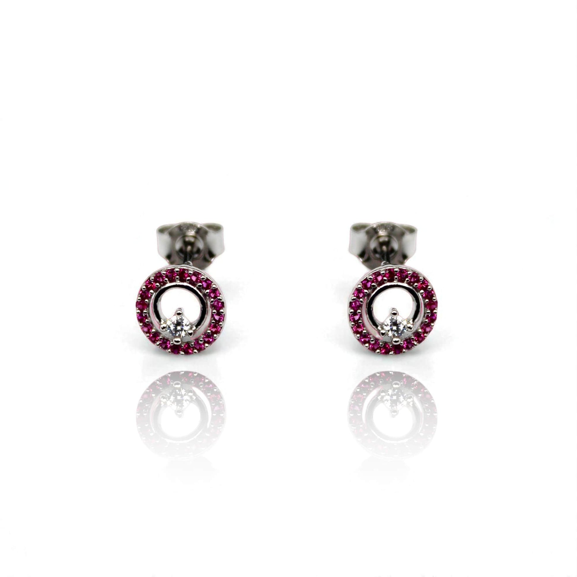 Silver Pink  Diamond Studded Circular Stud Earrings | 925 Sterling Silver SACH JEWELS