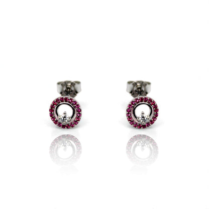 Silver Pink  Diamond Studded Circular Stud Earrings | 925 Sterling Silver SACH JEWELS