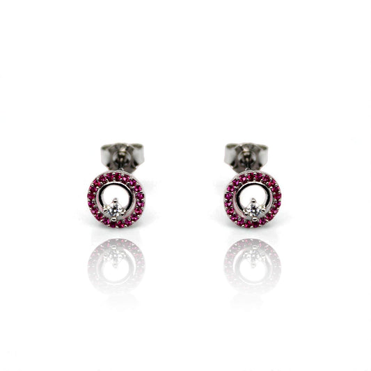 Silver Pink  Diamond Studded Circular Stud Earrings | 925 Sterling Silver SACH JEWELS