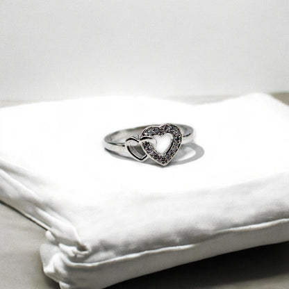 Double Heart Diamond Studded Ring | 925 Sterling Silver - SACH JEWELS