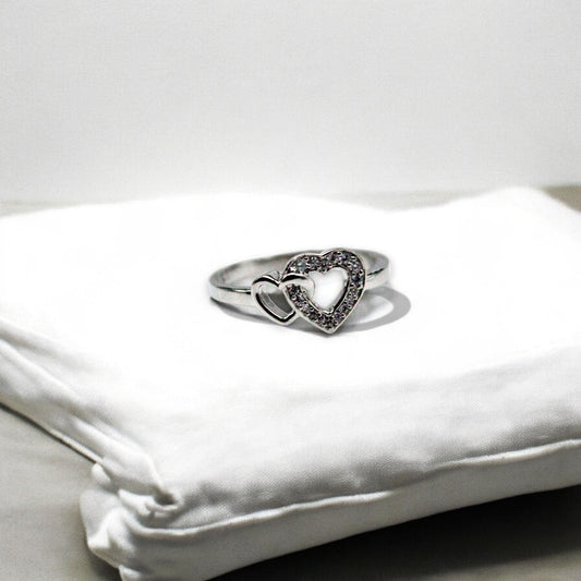 Double Heart Diamond Studded Ring | 925 Sterling Silver - SACH JEWELS