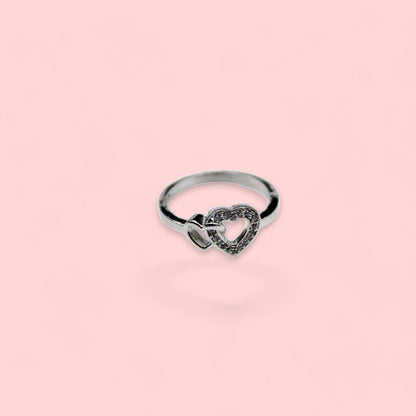 Double Heart Diamond Studded Ring | 925 Sterling Silver - SACH JEWELS