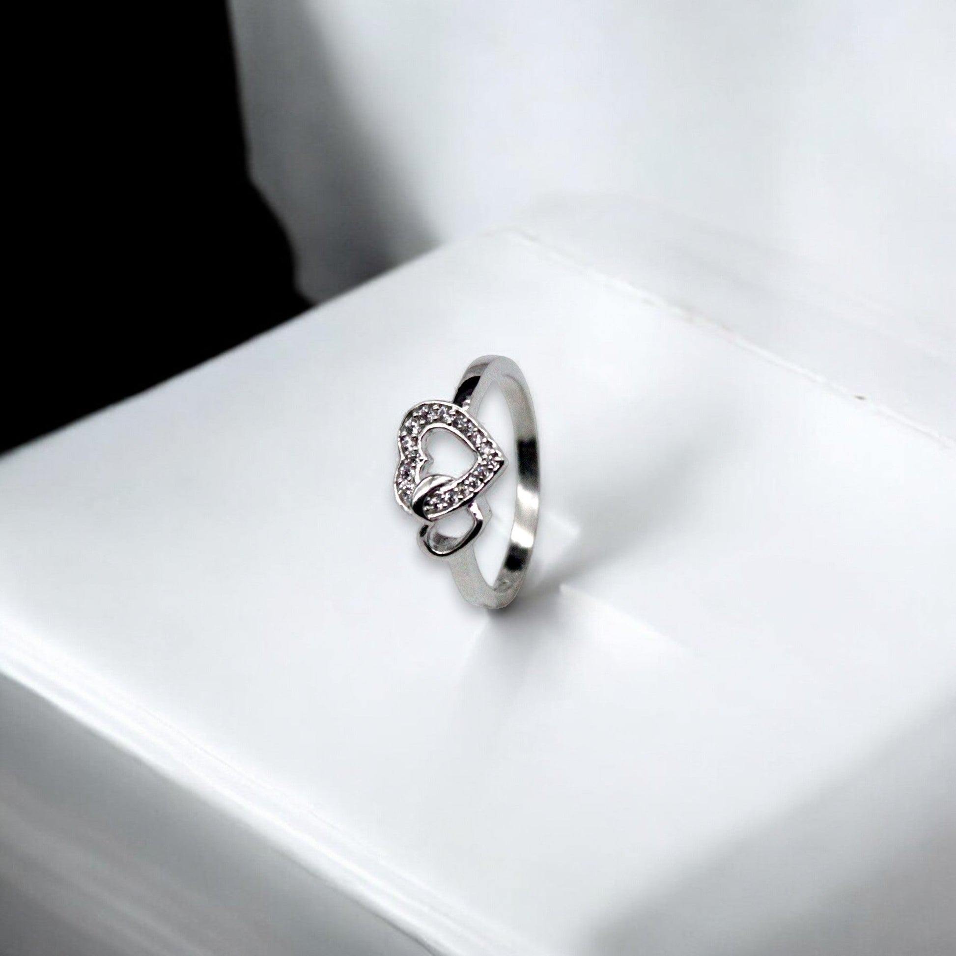 Double Heart Diamond Studded Ring | 925 Sterling Silver - SACH JEWELS