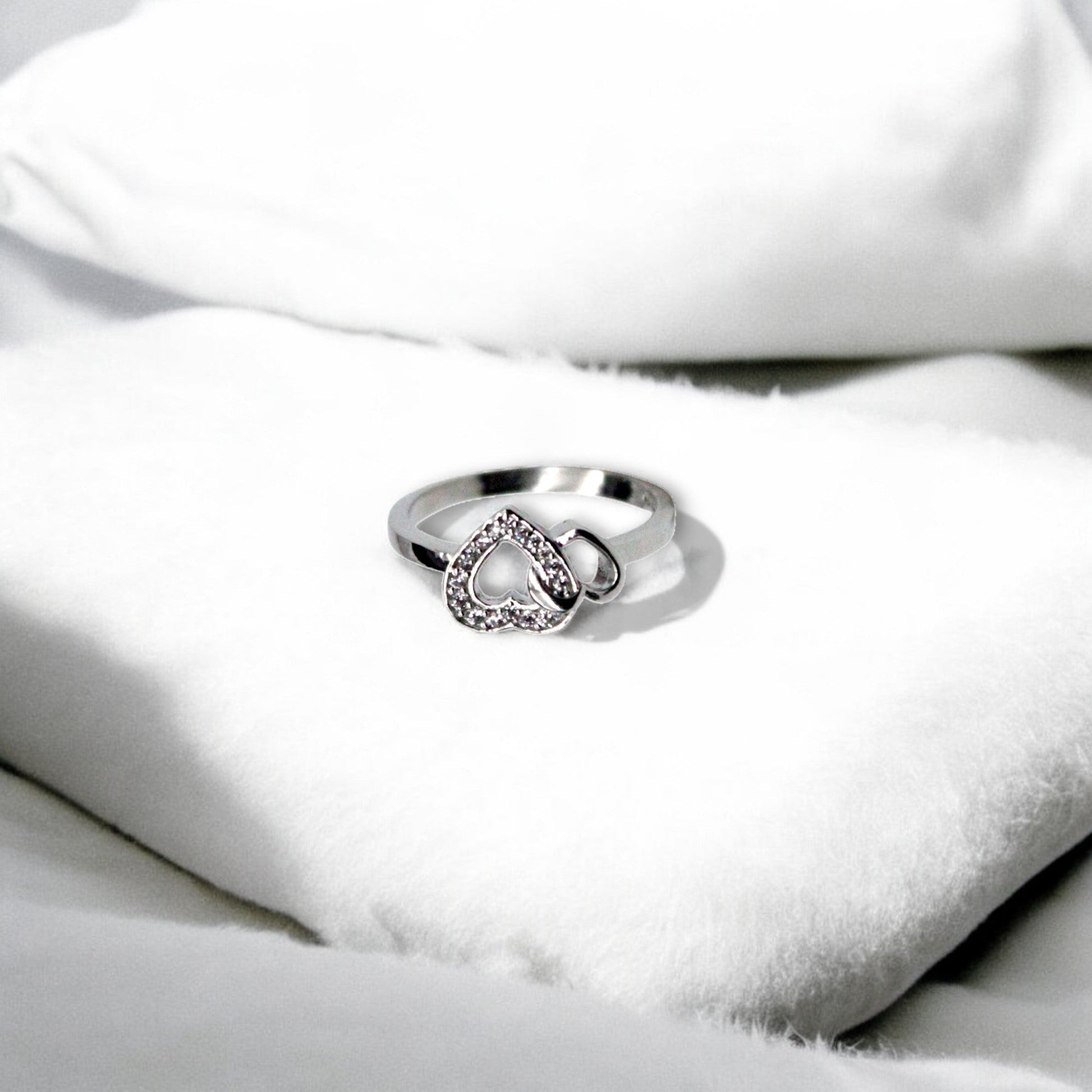Double Heart Diamond Studded Ring | 925 Sterling Silver - SACH JEWELS